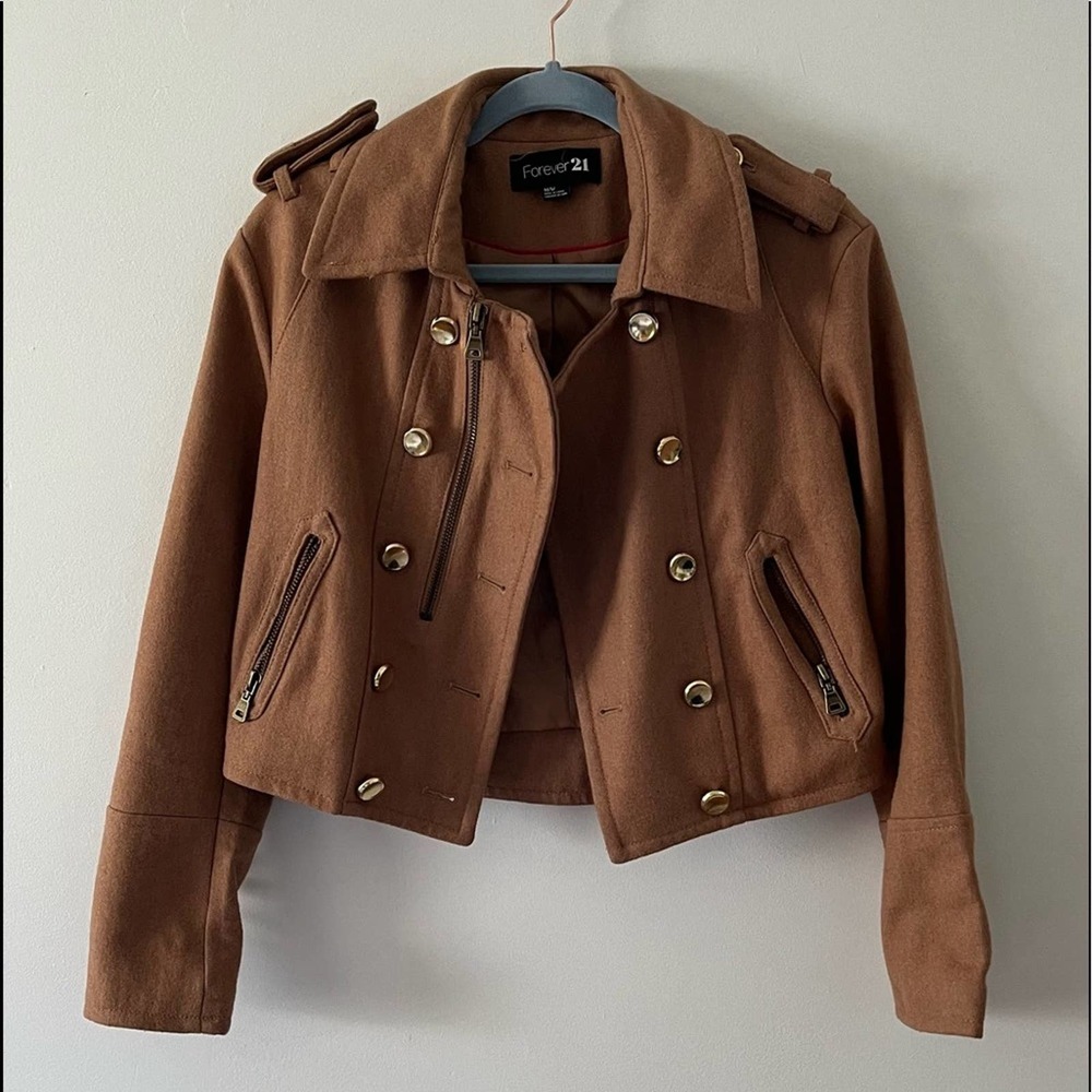 Forever 21 Cropped Camel Tan Jacket Flawed Sz Medium